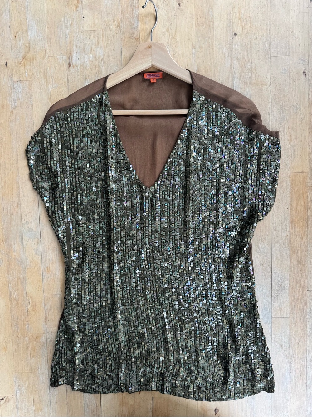 Chan Luu Olive Green Sequin V-Neck Top